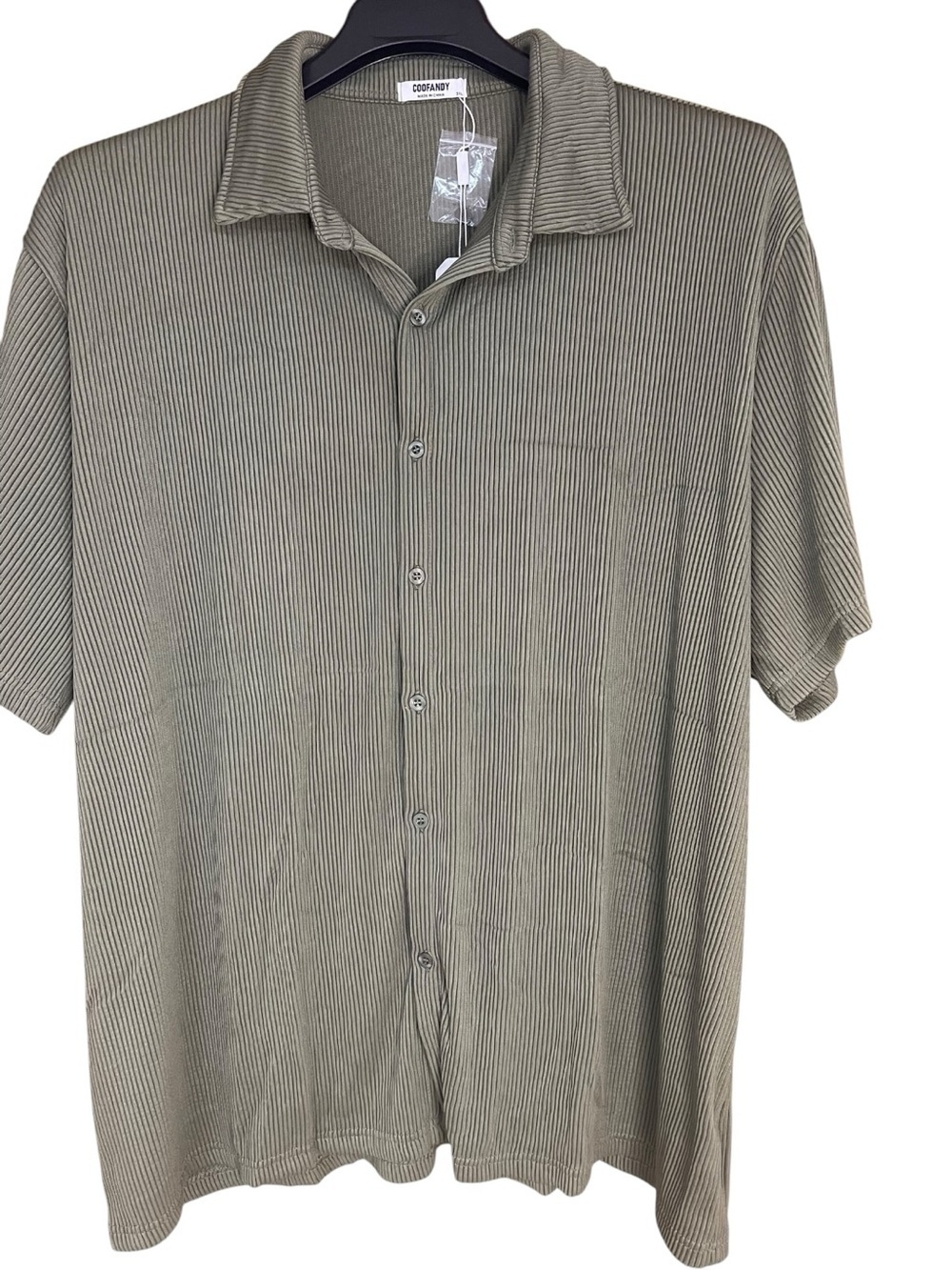 Coofandy Short Sleeve Casual Button Down Textured Shirt Green